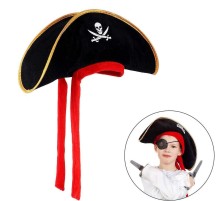 Çocuk Boy Kadife Jack Sparrow Denizci Korsan Şapkası 45x16 cm