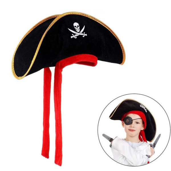 toptan-xml-dropshipping-Çocuk Boy Kadife Jack Sparrow Denizci Korsan Şapkası 45x16 cm