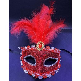 Kırmızı Dantel İşlemeli Balo Maskesi Parti Maskesi 16x22 cm