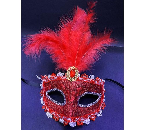 toptan-xml-dropshipping-Kırmızı Dantel İşlemeli Balo Maskesi Parti Maskesi 16x22 cm