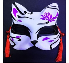 Kırmızı Püsküllü Boncuklu Siyah Mor Renk Temalı Plastik Kedi Maskesi