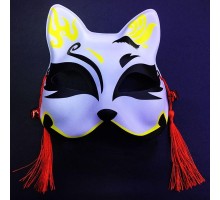 Kırmızı Püsküllü Boncuklu Sarı Siyah Renk Temalı Plastik Kedi Maskesi