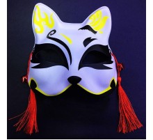Kırmızı Püsküllü Boncuklu Sarı Siyah Renk Temalı Plastik Kedi Maskesi
