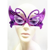 Metalize Kelebek Şekilli Parlak Parti Gözlüğü Mor Renk 15x9 cm