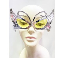 Metalize Kelebek Şekilli Parlak Parti Gözlüğü Kırmızı Renk 15x9 cm