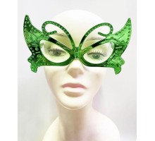 Metalize Kelebek Şekilli Parlak Parti Gözlüğü Yeşil Renk 15x9 cm