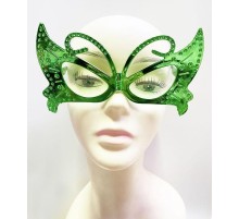 Metalize Kelebek Şekilli Parlak Parti Gözlüğü Yeşil Renk 15x9 cm