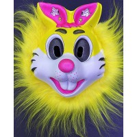 Sarı Peluşlu Pembe Kulaklı Kırılmaz Yumuşak Tavşan Maskesi 22x19 cm