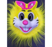 Sarı Peluşlu Pembe Kulaklı Kırılmaz Yumuşak Tavşan Maskesi 22x19 cm