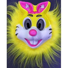 Sarı Peluşlu Pembe Kulaklı Kırılmaz Yumuşak Tavşan Maskesi 22x19 cm