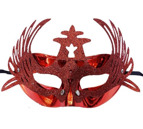 toptan-xml-dropshipping-Metalize Kırmızı Renk Simli Geyik Balo Parti Maskesi 15x23 cm