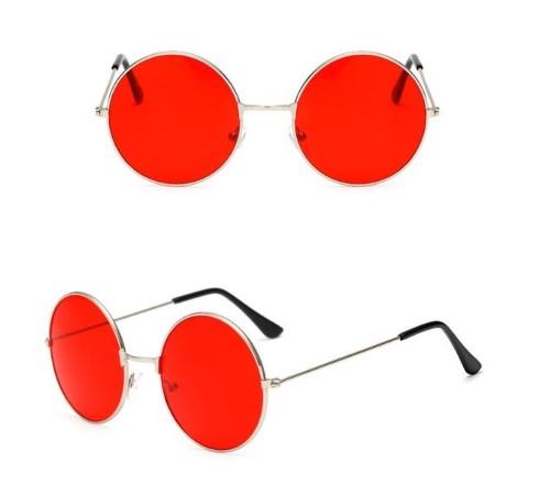 toptan-xml-dropshipping-Yuvarlak Cam John Lennon Tarzı Gümüş Çerçeveli Kırmızı Gözlük