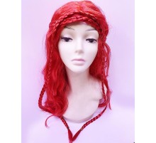 Kırmızı Renk Astarlı Örgülü Helen Karakter Peruğu Takma Saç Peruk