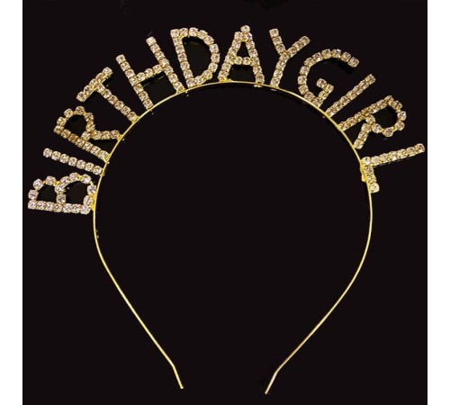 toptan-xml-dropshipping-Kristal Taşlı Altın Renk Birthday Girl Tacı 16x17 cm
