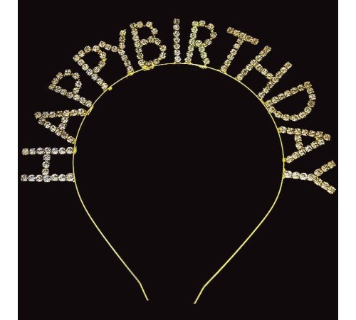 toptan-xml-dropshipping-Kristal Taşlı Altın Renk Happy Birthday Doğum Günü Tacı 16x17 cm