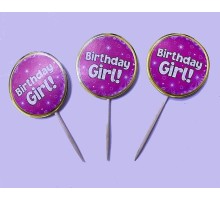 Pembe Renk Birthday Girl Parti Kürdan Süsü 20 Adet