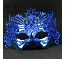 Metalik Mavi Renk Masquerade Kelebek Simli Parti Maskesi 23x14 cm