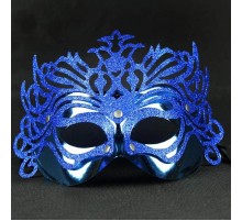 Metalik Mavi Renk Masquerade Kelebek Simli Parti Maskesi 23x14 cm