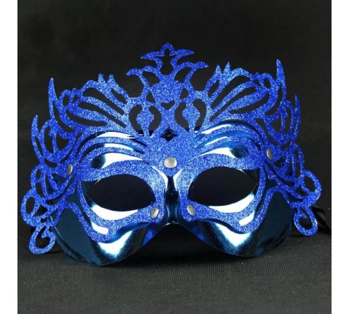 toptan-xml-dropshipping-Metalik Mavi Renk Masquerade Kelebek Simli Parti Maskesi 23x14 cm