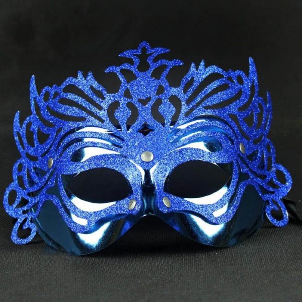 toptan-xml-dropshipping-Metalik Mavi Renk Masquerade Kelebek Simli Parti Maskesi 23x14 cm