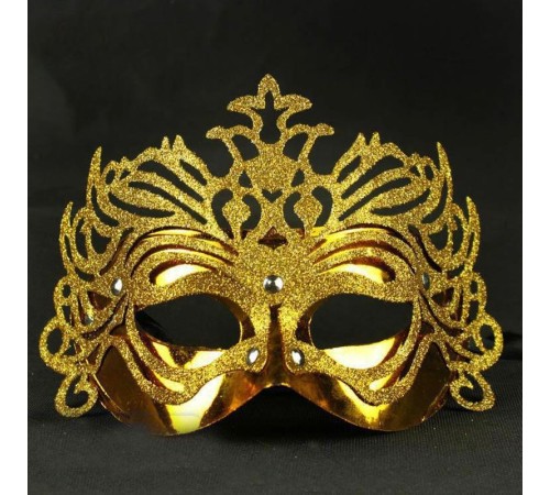 toptan-xml-dropshipping-Metalik Altın Gold Renk Masquerade Kelebek Simli Parti Maskesi 23x14 cm