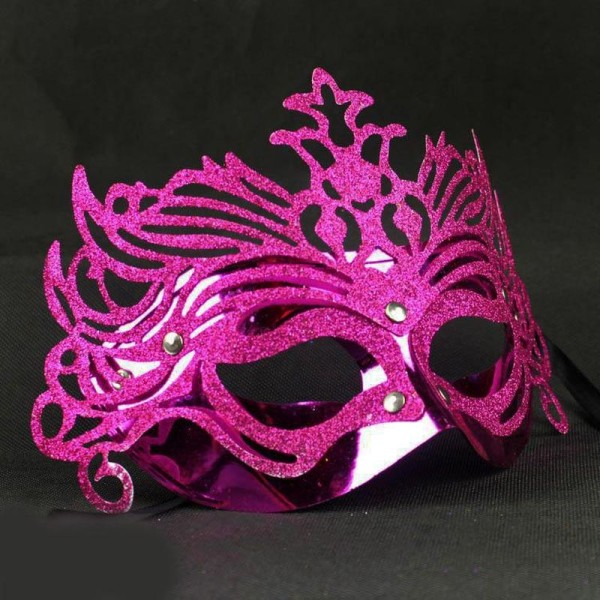 toptan-xml-dropshipping-Metalik Fuşya Pembe Renk Masquerade Kelebek Simli Parti Maskesi 23x14 cm