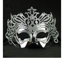 Metalik Gümüş Renk Masquerade Kelebek Simli Parti Maskesi 23x14 cm