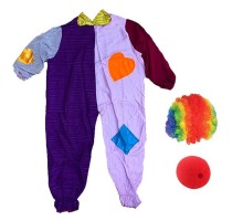 Çocuk Palyaço Kostümü Peruğu ve Burnu 12-13 Yaş Model 3