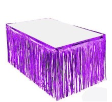 Püsküllü Işıltılı Metalize Mor Renk Masa Eteği 70x300 cm