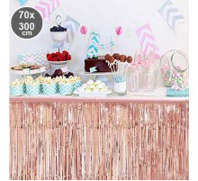 Püsküllü Işıltılı Metalize Rose Renk Masa Eteği 70x300 cm