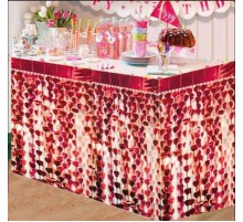Püsküllü Işıltılı Metalize Kırmızı Kalpli Masa Eteği 75x360 cm