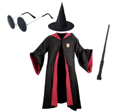 toptan-xml-dropshipping-Harry Potter Gryffindor Çocuk Kostüm + Şapka + Asa + Gözlük Full Seti