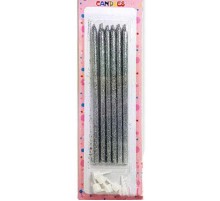 Gümüş Simli Pasta Mumu 6 Adet 16 cm