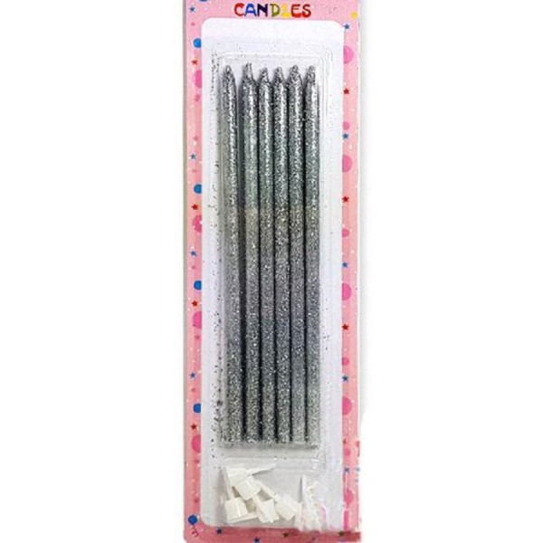 toptan-xml-dropshipping-Gümüş Simli Pasta Mumu 6 Adet 16 cm