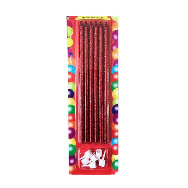 toptan-xml-dropshipping-Kırmızı Simli Pasta Mumu 6 Adet 16 cm