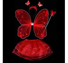 Kırmızı Kelebek Kostümü - Kırmızı Kelebek Kostüm Aksesuar Seti 4 Parça