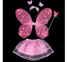 Toz Pembe Kelebek Kostümü - Toz Pembe Kelebek Kostüm Aksesuar Seti 4 Parça