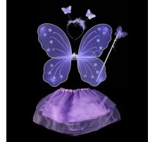 Lila Mor Kelebek Kostümü - Lila Mor Kelebek Kostüm Aksesuar Seti 4 Parça