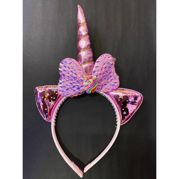 toptan-xml-dropshipping-Soft Pembe Boynuzlu At Figürlü Çocuk Pullu Unicorn Tacı 17x27 cm