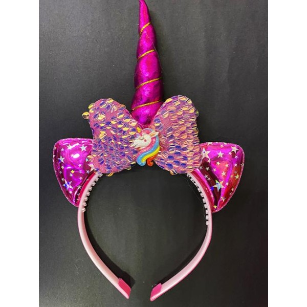 toptan-xml-dropshipping-Fuşya Boynuzlu At Figürlü Çocuk Pullu Unicorn Tacı 17x27 cm