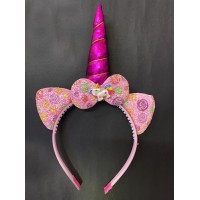 Fuşya Boynuzlu At Figürlü Çocuk Unicorn Tacı 17x27 cm