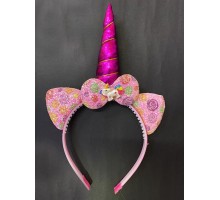 Fuşya Boynuzlu At Figürlü Çocuk Unicorn Tacı 17x27 cm