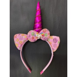 Fuşya Boynuzlu At Figürlü Çocuk Unicorn Tacı 17x27 cm