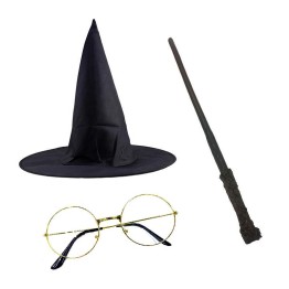 Harry Potter Gryffindor Şapka + Asa + Gözlük Kostüm Seti