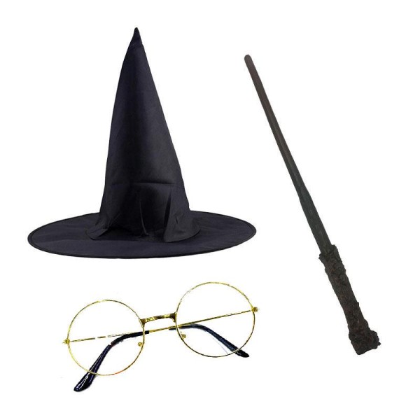 toptan-xml-dropshipping-Harry Potter Gryffindor Şapka + Asa + Gözlük Kostüm Seti