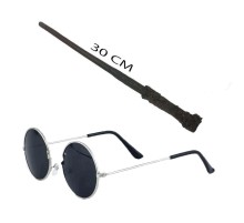 Harry Potter Asası 30 cm ve Siyah Metal Çerçeveli Harry Potter Gözlüğü Seti