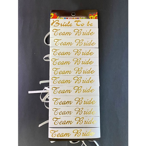 toptan-xml-dropshipping-Bride To Be Bileklik - Team Bride Bileklik - Beyaz Üzeri Metalize Altın Yazılı 12 Adet