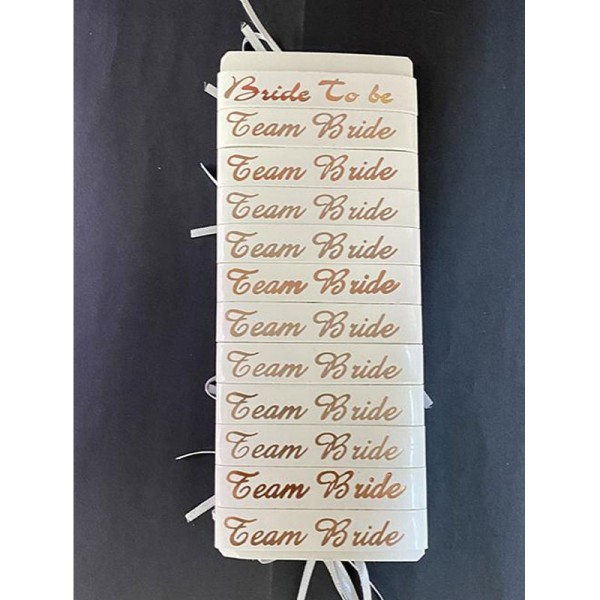 toptan-xml-dropshipping-Bride To Be Bileklik - Team Bride Bileklik - Beyaz Üzeri Metalize Rose Yazılı 12 Adet