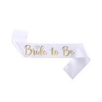 Bride To Be Saten Kuşak Beyaz Üzeri Metalize Altın Yazılı 160x9.5 cm