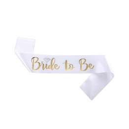 Bride To Be Saten Kuşak Beyaz Üzeri Metalize Altın Yazılı 160x9.5 cm